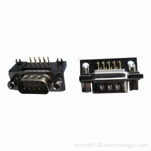 D-sub connector with right angle male version, machined contact